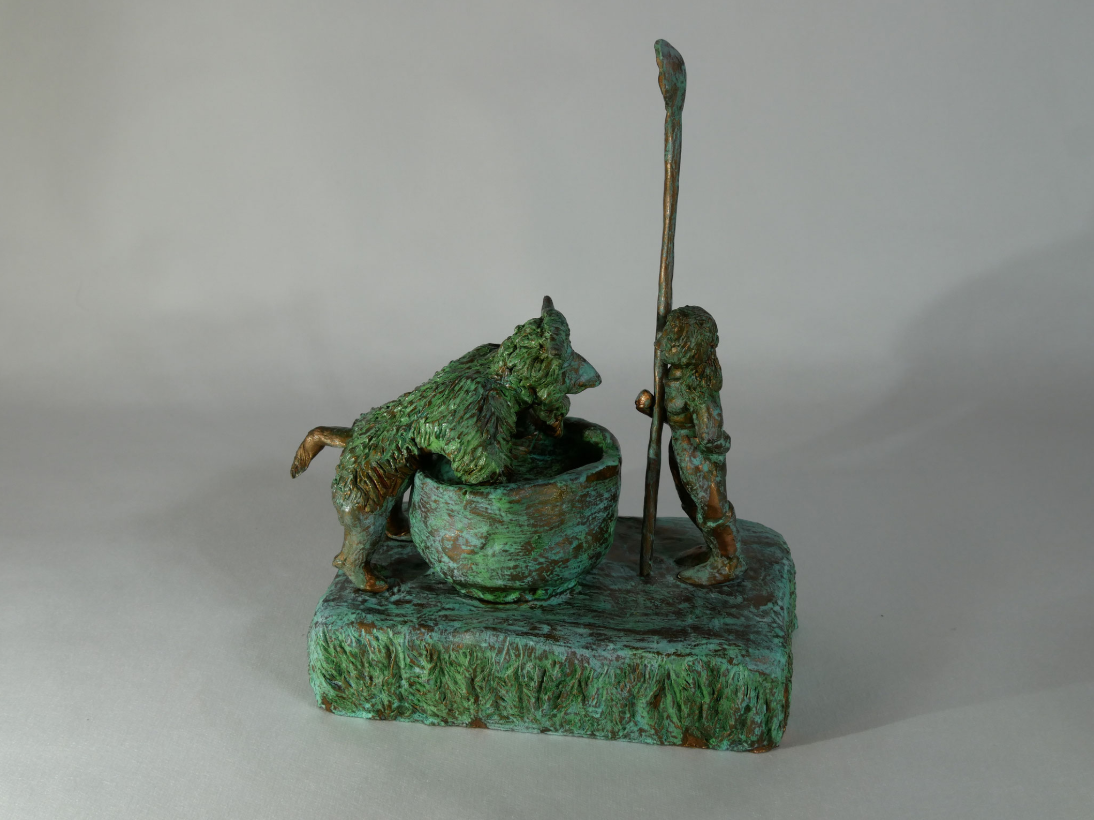 Wer mit dem Teufel Suppe essen will, braucht einen langen Löffel (H 24 cm, Bronze)