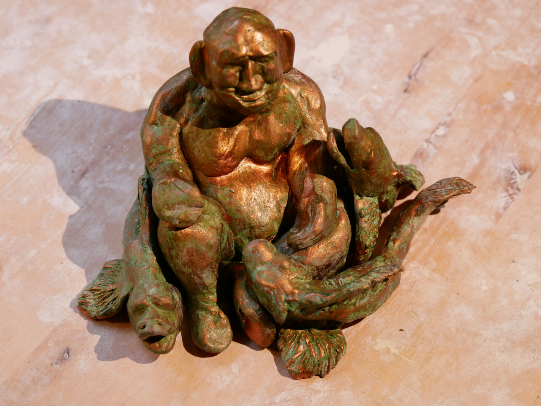Budda bei die Fische (H 30 cm, Keramiplast)